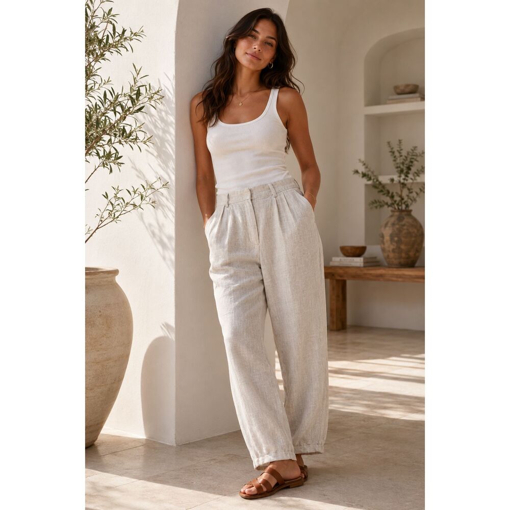 Quince Natural Linen-Blend Straight Leg Pants